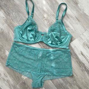 La Perla Mint / Sea Foam Green Lace Floral Bra BoyShort Set 38C XL